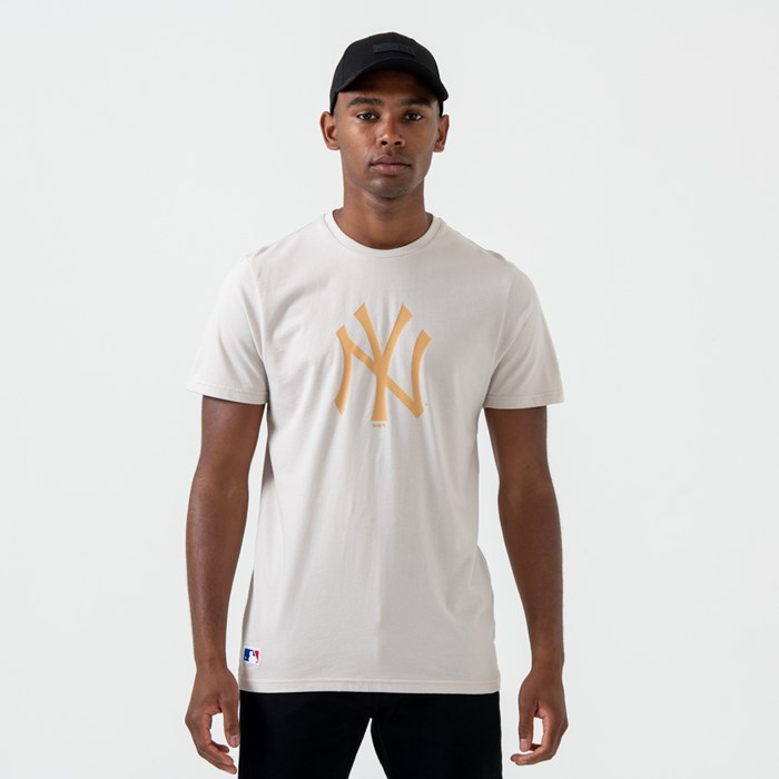 New York Yankees Logo Miesten T-paita Stone - New Era Vaatteet Outlet FI-942081